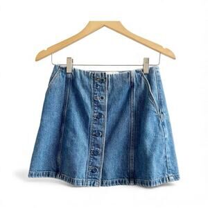Wilfred Free Micro Mini Jean Skirt Size 4 Button Front 100% Cotton Pockets Boho